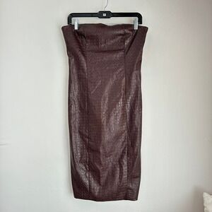 NWT 7 For All Mankind Dress Small Brown Faux Leather Strapless Crocodile Emboss